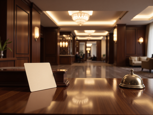 酒店大堂场景，前台接待区域，大厅宽敞明亮，天花板上安装有多个监控摄像头，酒店环境优雅，服务设施完善